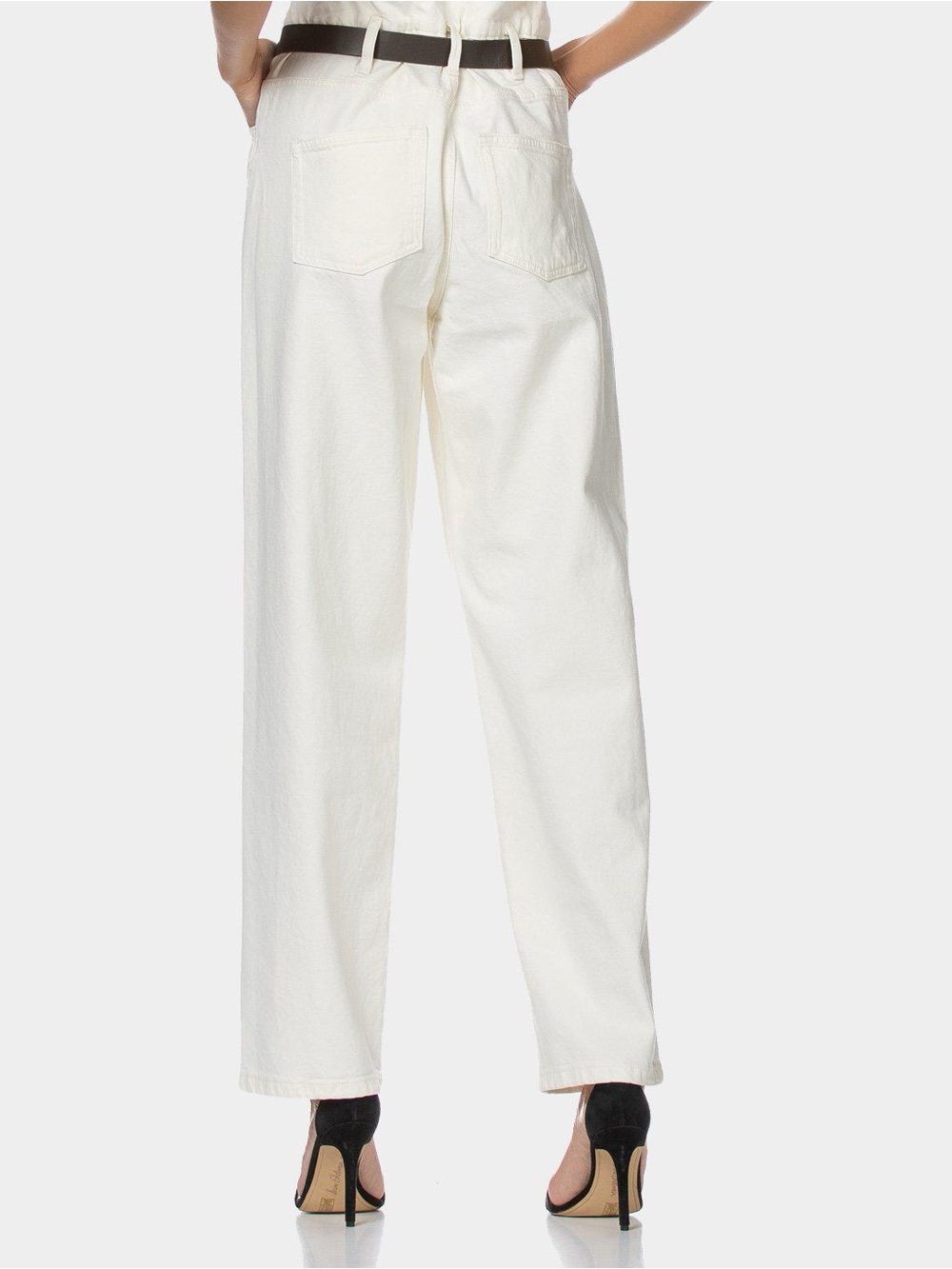 White Wide-Leg High-Waist Jeans with Belt NEW - Picture 5 of 9